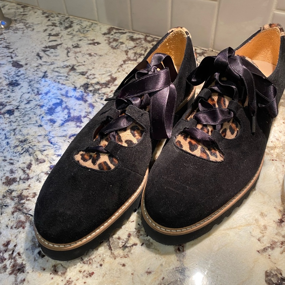 Ron White Black Suede Shoes with Leopard Print
